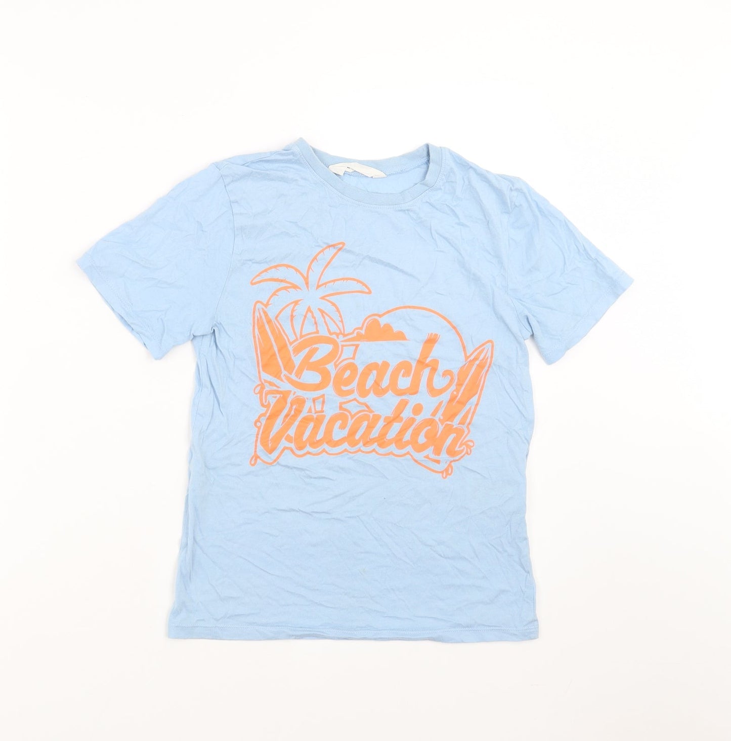 H&M Girls Blue   Basic T-Shirt Size 8-9 Years  - beach vacation