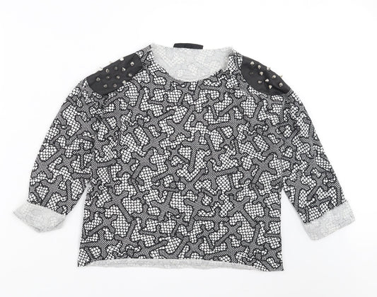 Topshop Womens Black Geometric  Pullover Sweatshirt Size 6  - Studded Shoulder