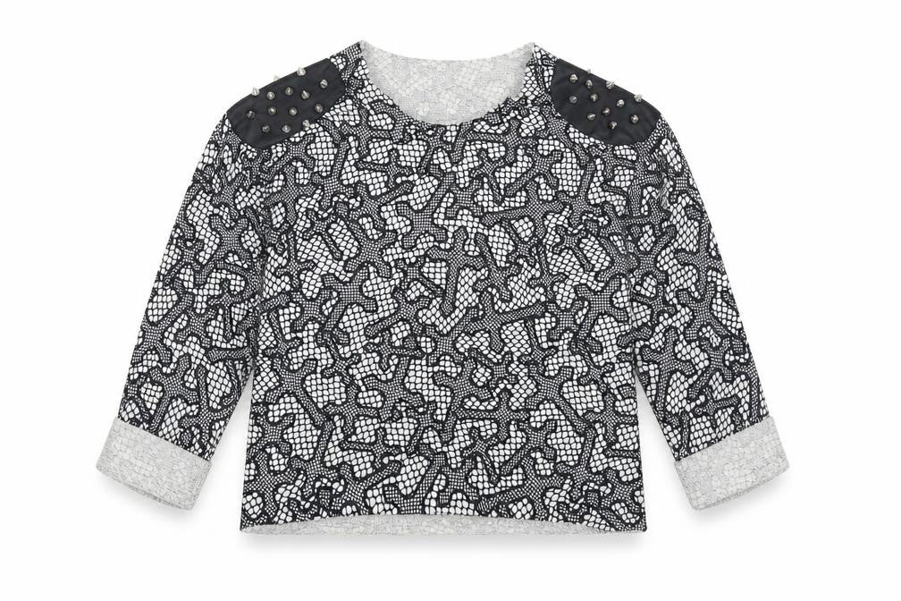Topshop Womens Black Geometric  Pullover Sweatshirt Size 6  - Studded Shoulder