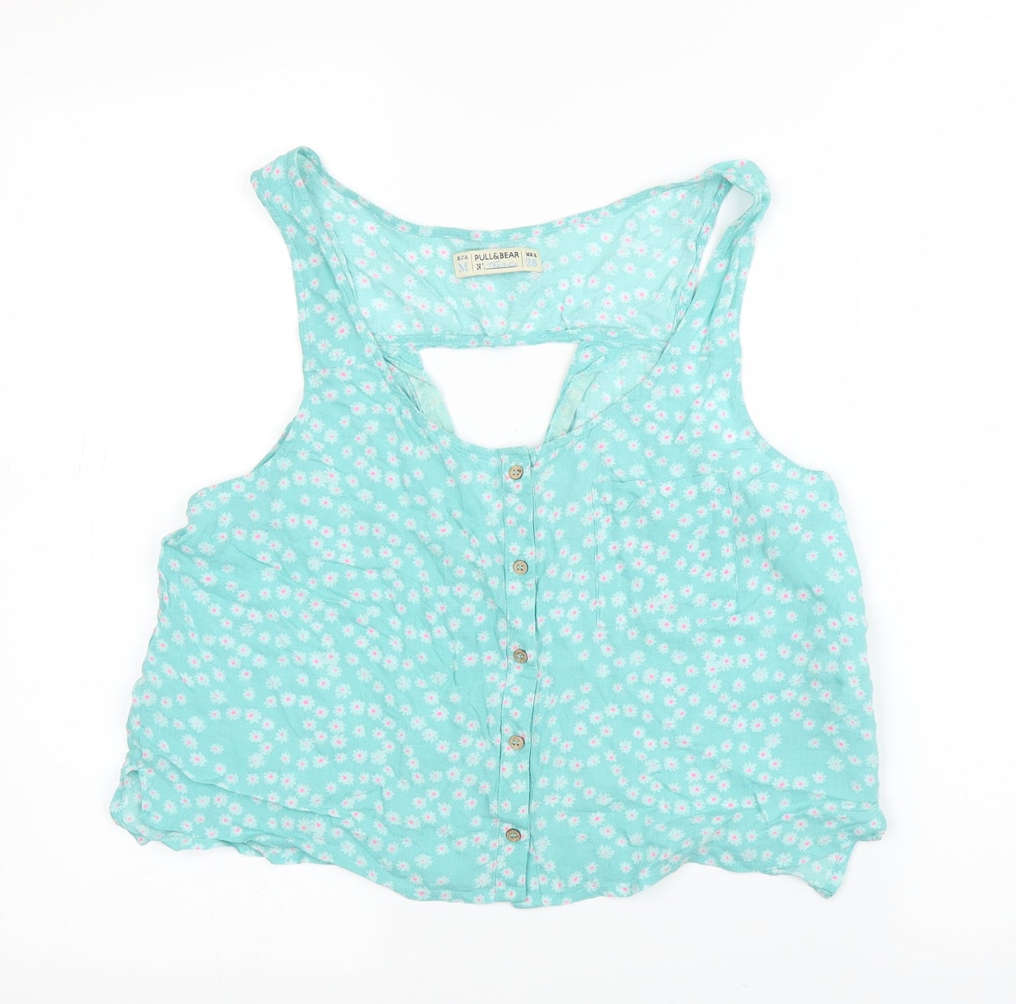 Pull&Bear Womens Green Floral  Basic Blouse Size M