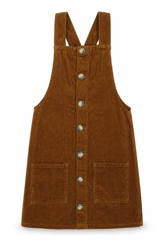Front view of denim co women’s brown dungaree one-piece, size UK 6