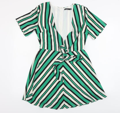 Boohoo  Womens Green Striped  A-Line  Size 8