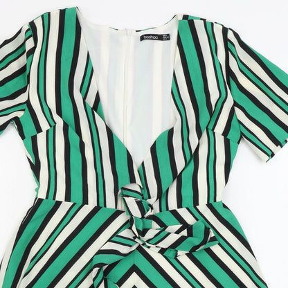 Boohoo  Womens Green Striped  A-Line  Size 8