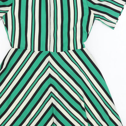 Boohoo  Womens Green Striped  A-Line  Size 8