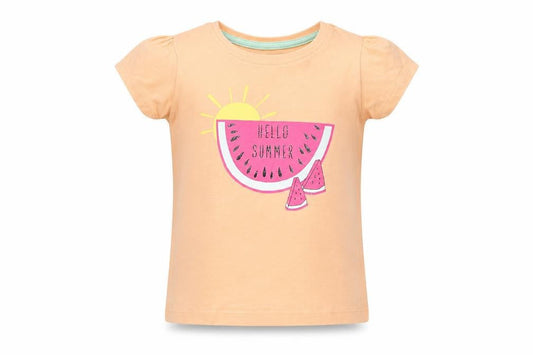 Front view of Primark girls’ orange basic t-shirt, size 12-18, months