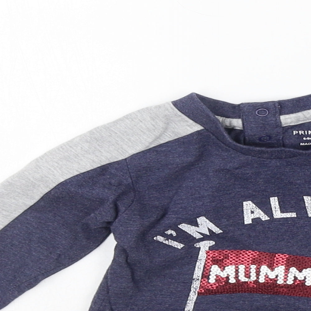 Primark Boys Blue   Basic T-Shirt Size 6-9 Months  - SEQUIN