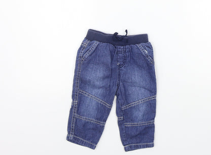 Additional front view of Tu boys’ blue jogger jeans, size 6-9, months