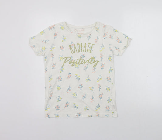Primark Girls White Floral  Basic T-Shirt Size 11-12 Years