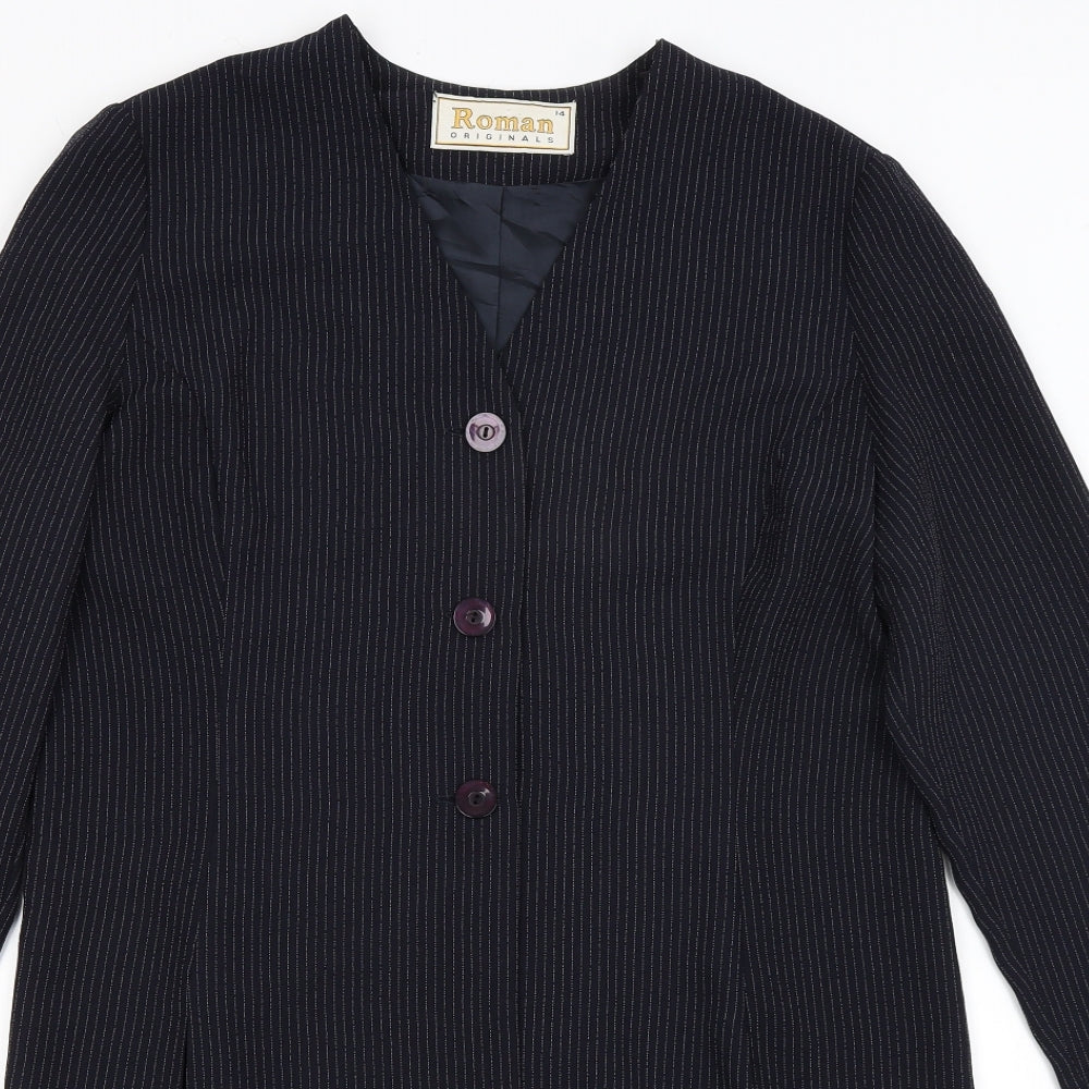 Roman Womens Blue Striped  Jacket Blazer Size 14