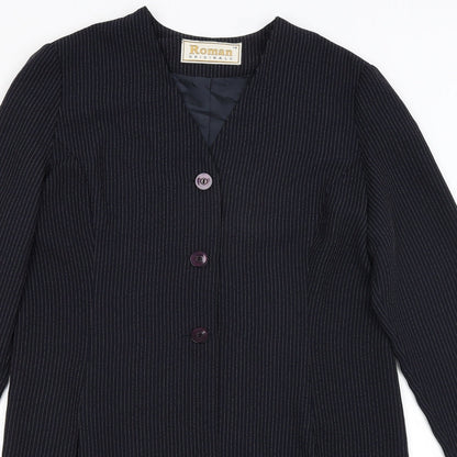 Close-up detail of Roman women’s blue striped jacket blazer, size UK 14