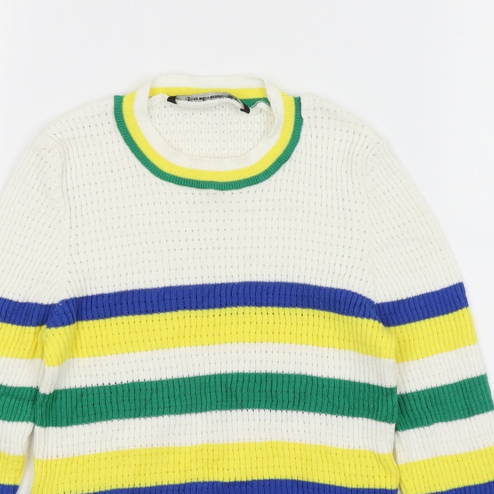 Astradivarius Womens White Striped  Pullover Jumper Size S