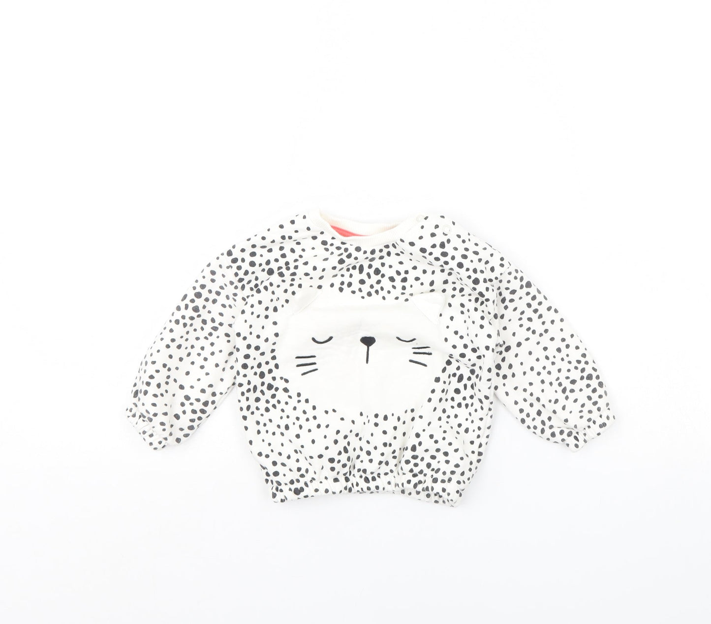 Fred & Flo Girls White Polka Dot  Pullover Jumper Size 6-9 Months