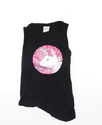 Additional front view of Bravado girls’ black basic tank, size 9, years - unicorn