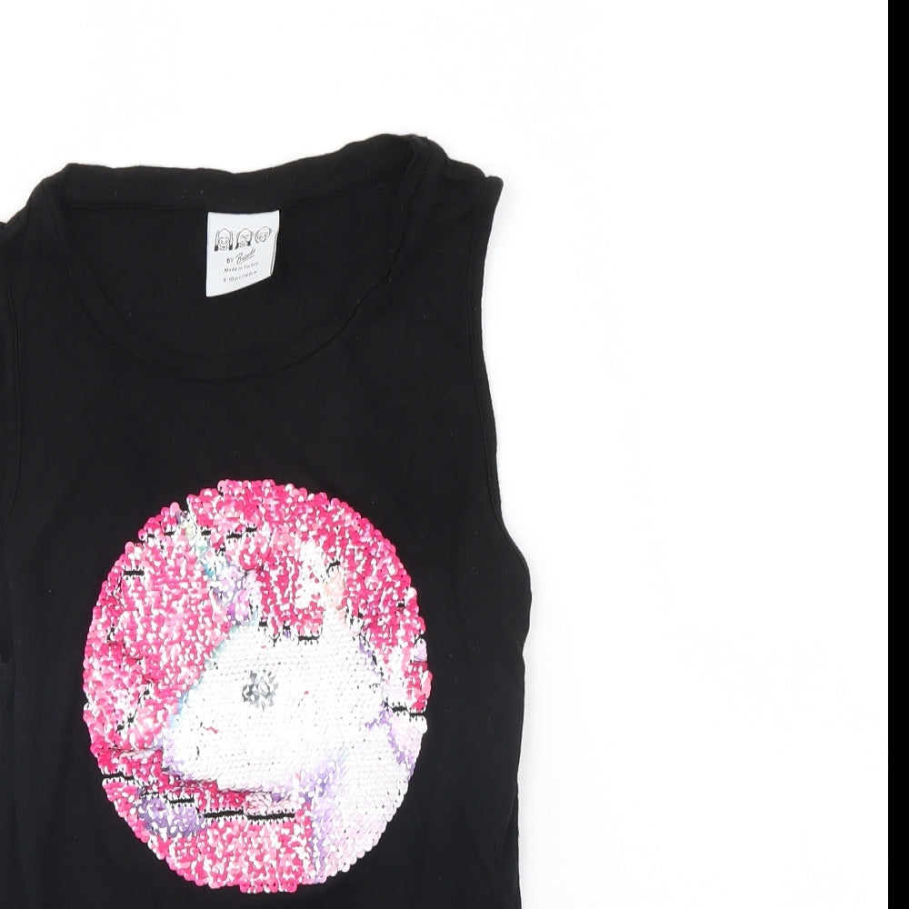 Bravado Girls Black   Basic Tank Size 9 Years  - Unicorn