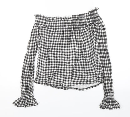 Additional front view of Atmosphere women’s black plaid basic blouse, size UK 8