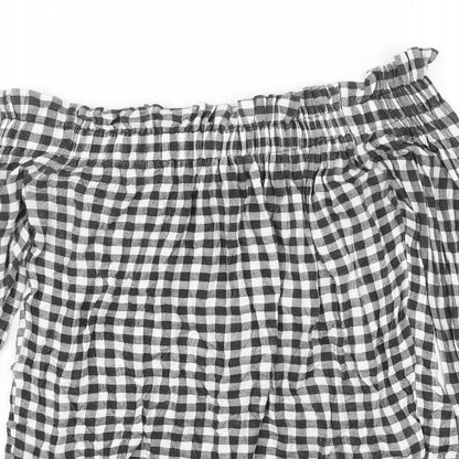 Close-up detail of Atmosphere women’s black plaid basic blouse, size UK 8