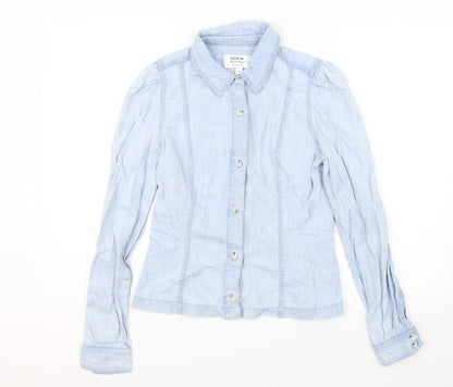 Additional front view of Miss Selfridge women’s blue basic button-up, size UK 8