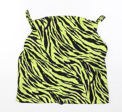 Additional front view of Miss Selfridge women’s green animal print basic blouse, size UK 10