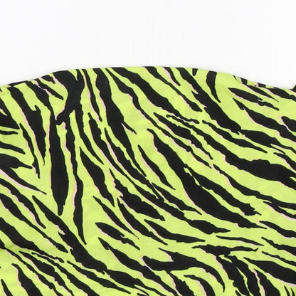 Close-up detail of Miss Selfridge women’s green animal print basic blouse, size UK 10