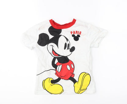 Preloved Disney Boys White   Basic T-Shirt Size 3 Years  - disney paris mickey mouse - Front