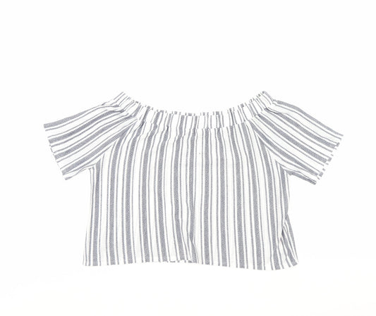 Top Shop Womens Blue Striped  Cropped Blouse Size 12