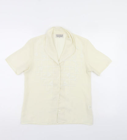 Petite Womens Ivory Floral  Basic Button-Up Size 8