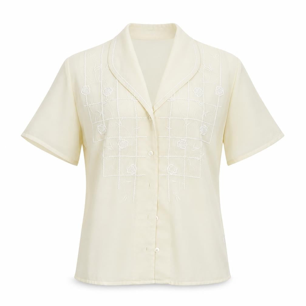 Petite Womens Ivory Floral  Basic Button-Up Size 8