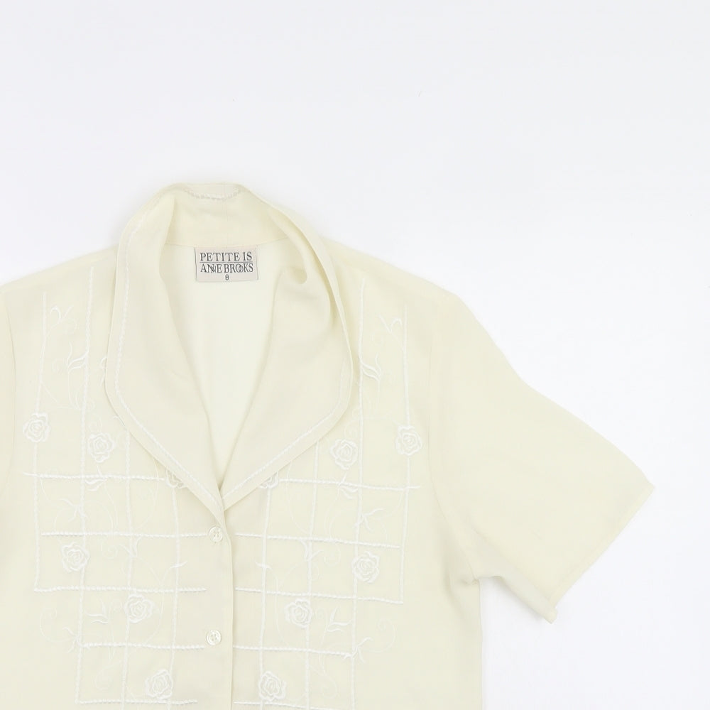 Petite Womens Ivory Floral  Basic Button-Up Size 8