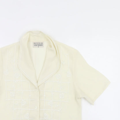 Petite Womens Ivory Floral  Basic Button-Up Size 8