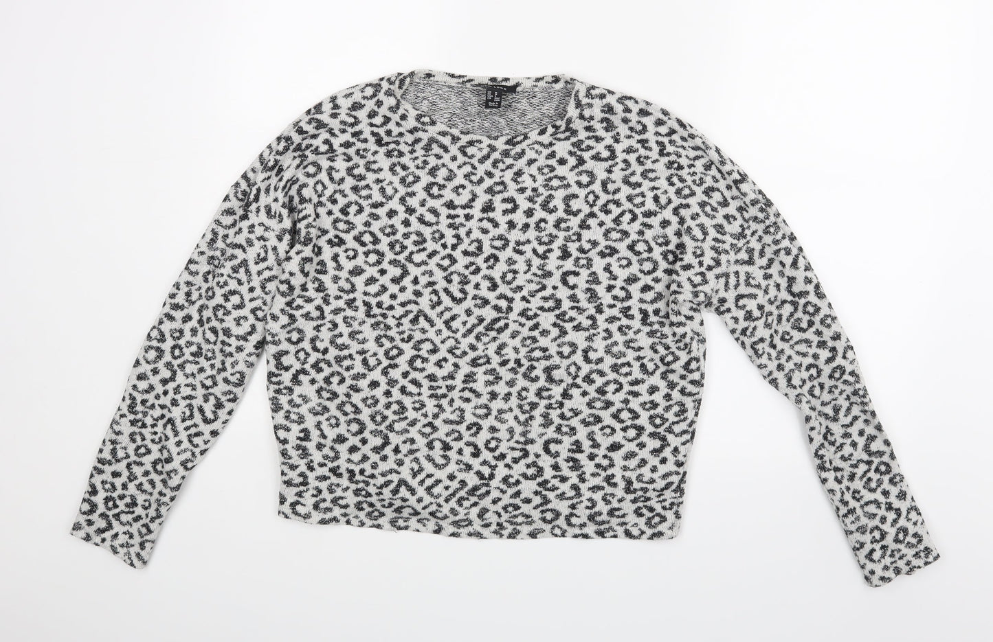 New Look Womens White Animal Print  Pullover Jumper Size M