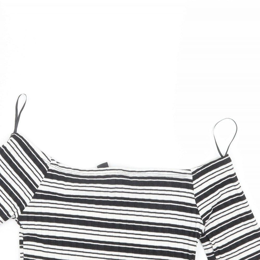 Atmosphere Womens Black Striped  Cropped T-Shirt Size 10