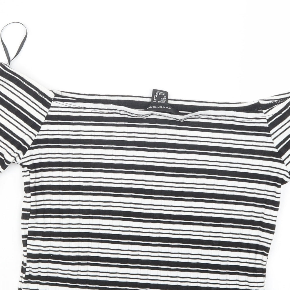 Atmosphere Womens Black Striped  Cropped T-Shirt Size 10