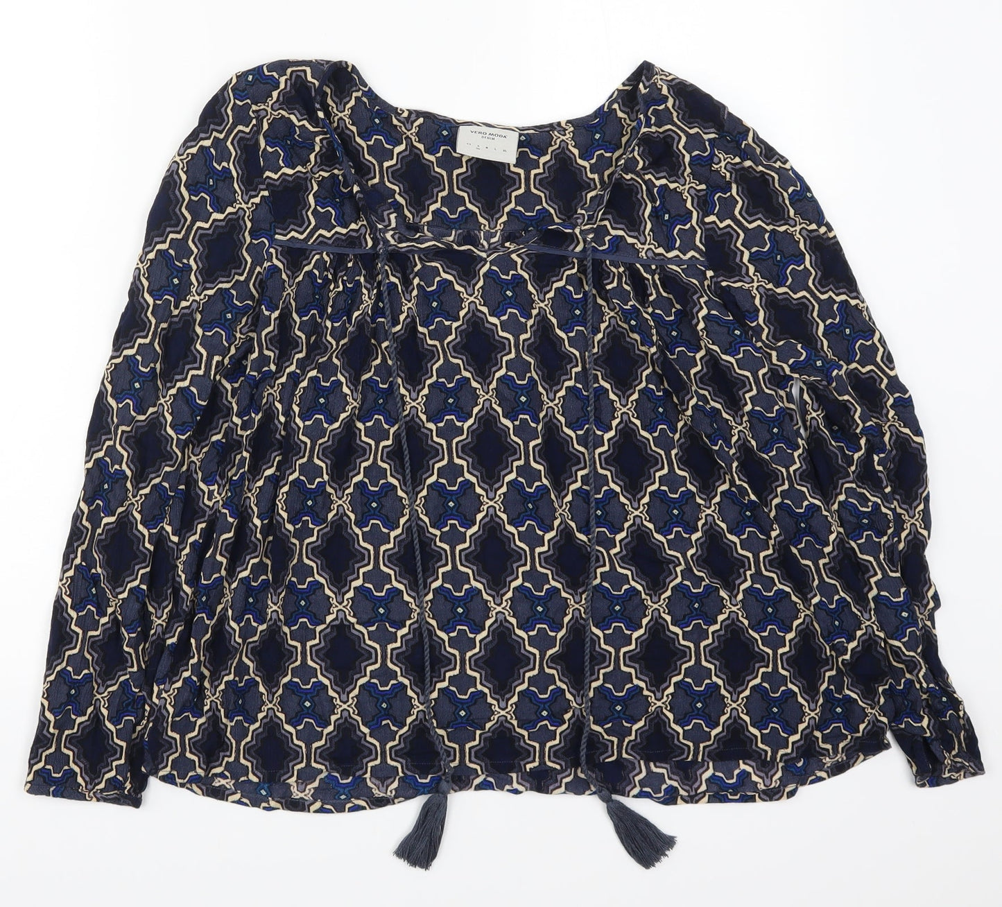 VERO MODA Womens Blue Geometric  Basic Blouse Size S