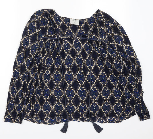 VERO MODA Womens Blue Geometric  Basic Blouse Size S