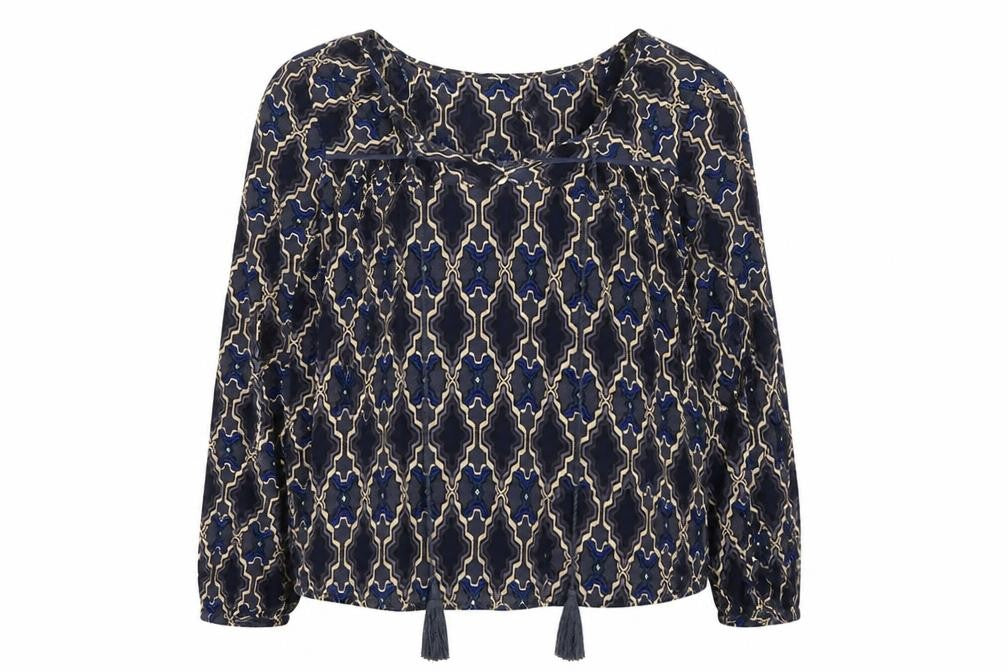 VERO MODA Womens Blue Geometric  Basic Blouse Size S