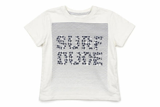 Front view of Primark boys’ white basic t-shirt, size 18-24, months - surf dude