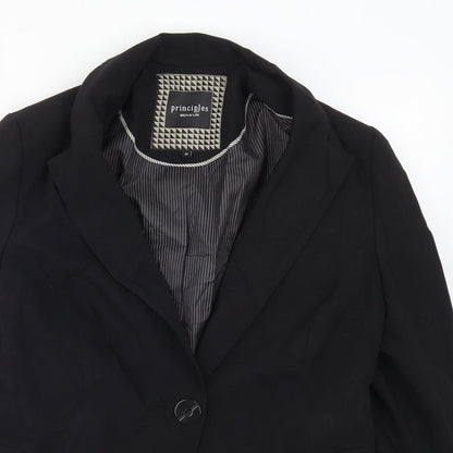 Close-up detail of Principles women’s black jacket suit jacket, size UK 12