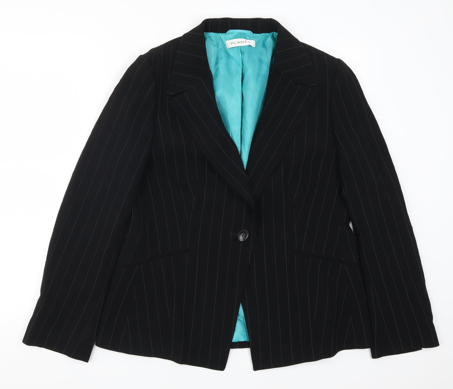 Planet Womens Black Striped  Jacket Suit Jacket Size 14