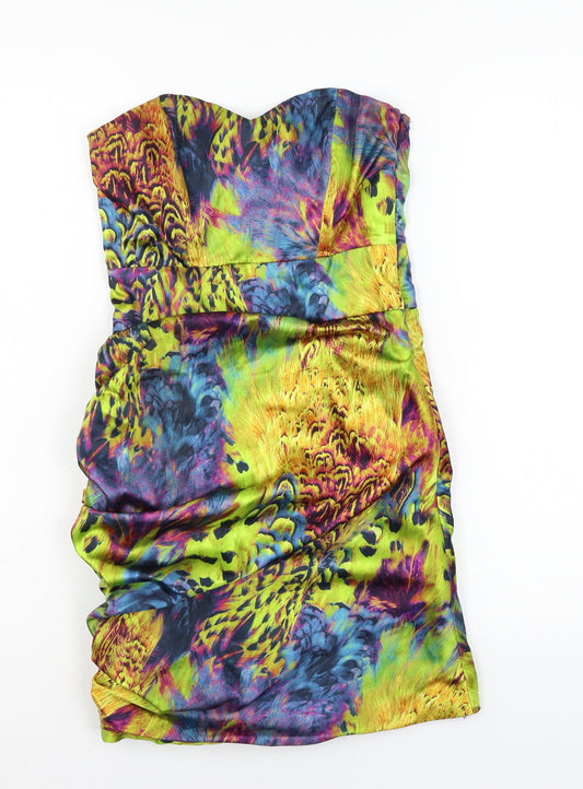 Pop Art Womens Multicoloured Geometric Satin Bodycon  Size 8