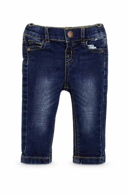 Front view of Denim & Co. Baby Blue Denim Pedal Pusher Jeans, size 3-6, Months
