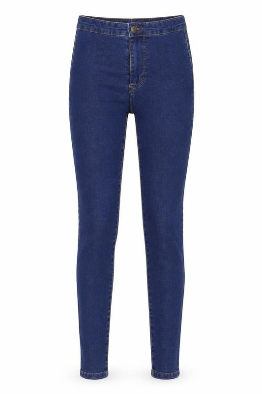 Front view of Denim & Co. women’s blue denim skinny jeans, size UK 4, 26-inch leg