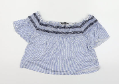 Preloved Primark Womens Blue Striped Jersey Basic T-Shirt Size 12 - Front