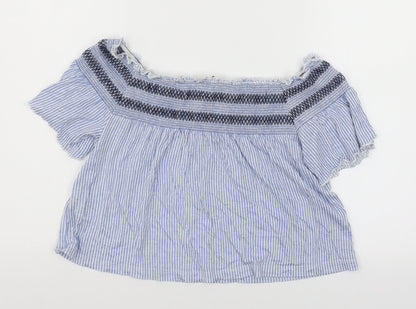 Preloved Primark Womens Blue Striped Jersey Basic T-Shirt Size 12 - Back