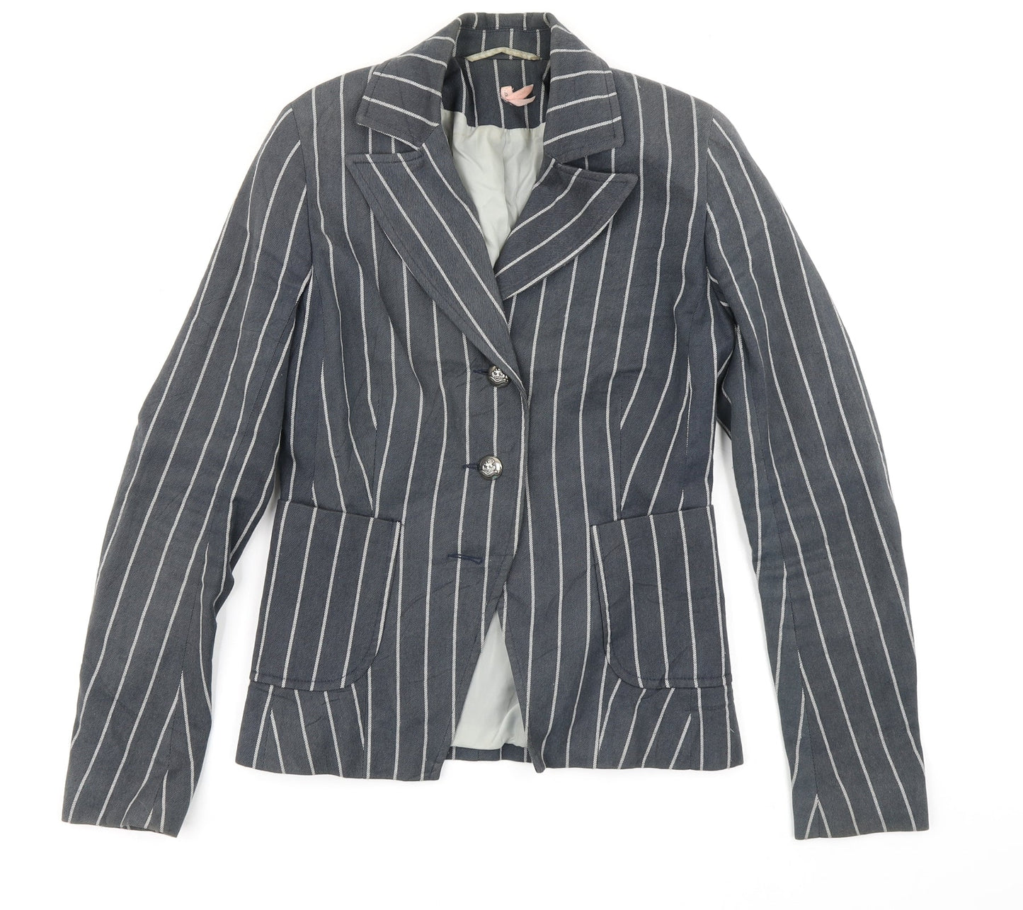 Miso Womens Blue Striped  Jacket Blazer Size 8