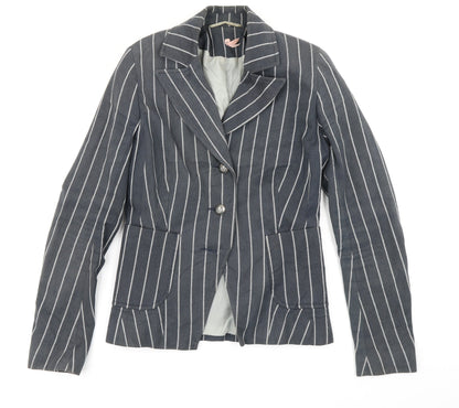 Preloved Miso Womens Blue Striped  Jacket Blazer Size 8 - Front