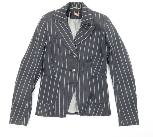 Miso Womens Blue Striped  Jacket Blazer Size 8