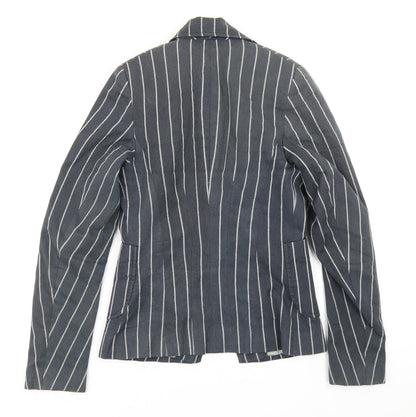 Preloved Miso Womens Blue Striped  Jacket Blazer Size 8 - Back