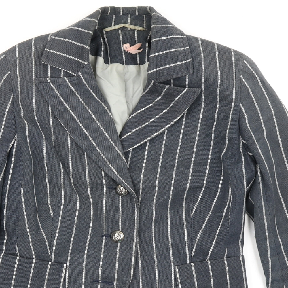 Miso Womens Blue Striped  Jacket Blazer Size 8