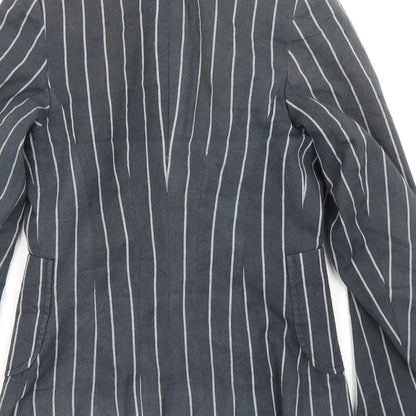 Preloved Miso Womens Blue Striped  Jacket Blazer Size 8 - Label