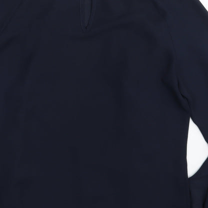 Brand and care label for Atmosphere women’s blue basic blouse, size UK 10